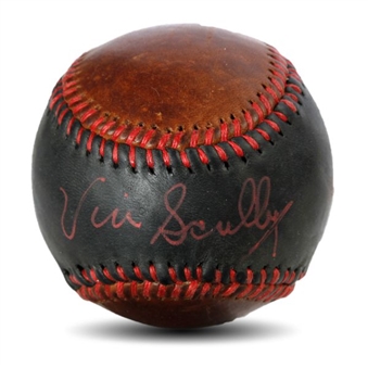 Vin Scully Signed Black and Brown Leather Baseball